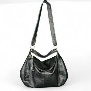 Onna Ehrlich Rachel Black Pebbled Leather Hobo Shoulder Bag Crossbody Tassel